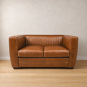 160cm Deco Vintage Leather Sofa - Ready To Deliver