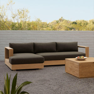 Bruno Outdoor 2-Piece Teak Sofa with Chaise Sectional