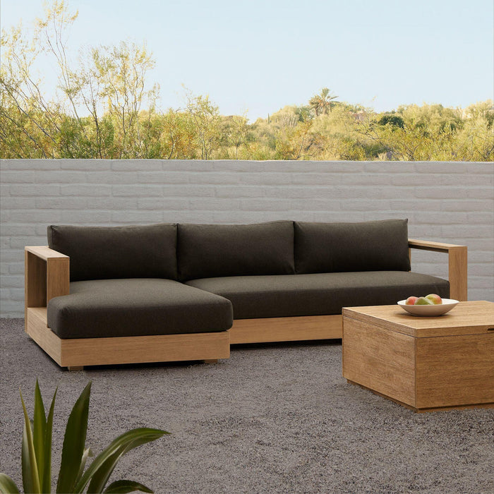 Bruno Outdoor 2-Piece Teak Sofa with Chaise Sectional