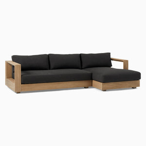 Bruno Outdoor 2-Piece Teak Sofa with Chaise Sectional