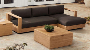 Bruno Outdoor 2-Piece Teak Sofa with Chaise Sectional