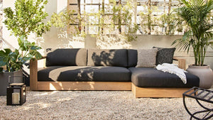 Bruno Outdoor 2-Piece Teak Sofa with Chaise Sectional