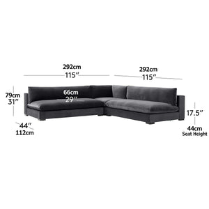 Venturi Armless Deep Seat Corner 3-Piece Modular Sofa 292cm x 292cm