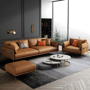 Isabella Modern Leather Sofa Gold Copper Legs