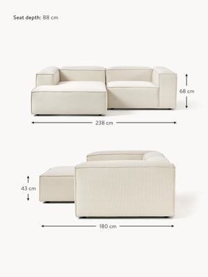 Russo Modern Minimalist 2-Piece Modular Deep Chaise Sofa - Left Facing