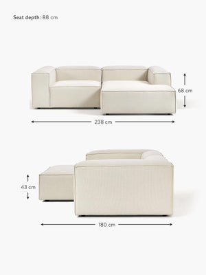 Russo Modern Minimalist 2-Piece Modular Deep Chaise Sofa - Right Facing