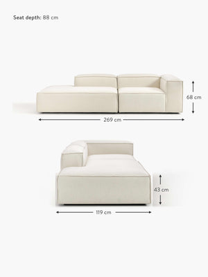 Russo Modern Minimalist 2-Piece Modular Deep Sofa - Left Facing