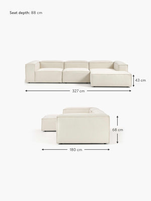 Russo Modern Minimalist 3-Piece Modular Right Chaise Deep Sofa