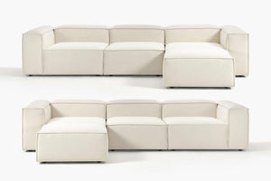 Russo Modern Minimalist 4-Piece Modular Deep Chaise Sofa - Left and Right Facing