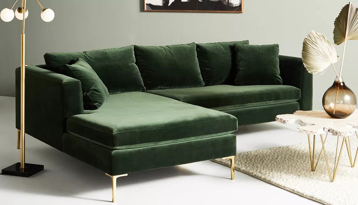Turin Contemporary Italian Sofa With Chaise, Feather Seats