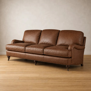 Abbie Vintage Leather High Back Sofa | Classic English Style