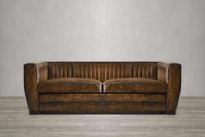 Deco Classic Vintage Leather Sofa Bed, Feather and Fibre Deep Seats - Daia Home