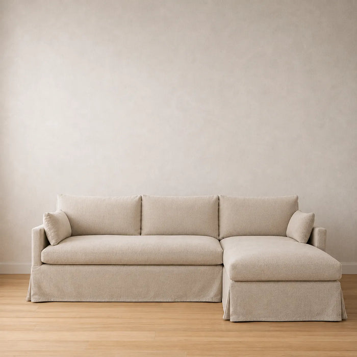 Lilly washable loose cover sofa with chaise for television and relaxed lounging
