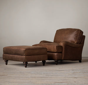 Abbie Vintage Leather Love Seat With High Back and Feather Seat - Daia Home