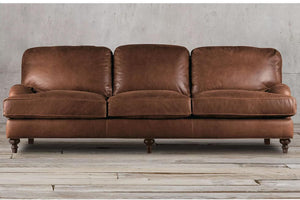 Abbie Vintage Leather Sofa With High Back and Feather Seats - Daia Home