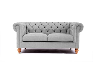 Chesterfield 2 Seater Sofa in Light Grey Cotton Blend - Daia Home