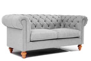 Chesterfield 2 Seater Sofa in Light Grey Cotton Blend - Daia Home