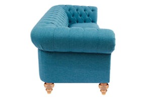 Chesterfield 3.5 Seater Sofa in Teal Linen Mix - Daia Home
