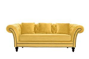 Chesterfield 3.5 Seater Sofa in Mustard Velvet - Daia Home