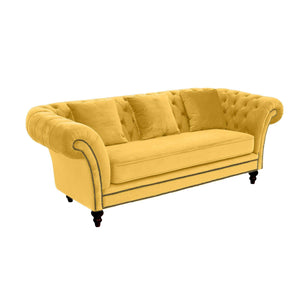 Chesterfield 3.5 Seater Sofa in Mustard Velvet - Daia Home