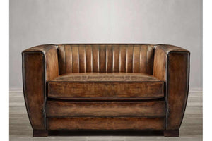 Deco Classic Vintage Leather Love Seat, Feather and Fibre Deep Seat - Daia Home