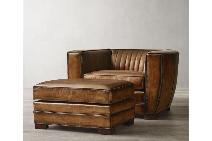Deco Vintage Leather Ottoman