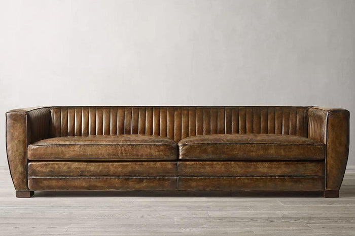 Deco Classic Vintage Leather Sofa, Feather and Fibre Deep Seats