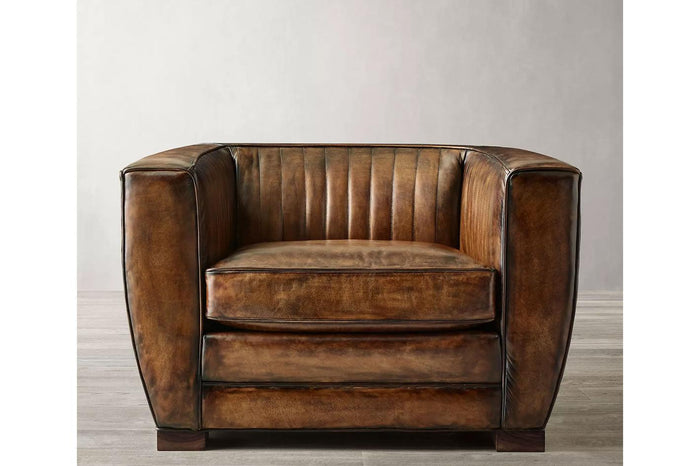 Deco Classic Vintage Leather Armchair, Feather and Fibre Deep Seats