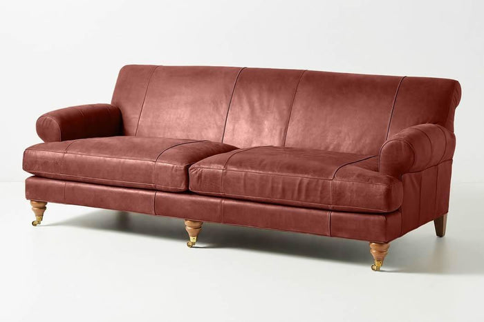 Florence Classic Leather Sofa With Rolled Arms and Deep Seats