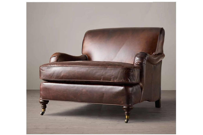 Harrow Edwardian Leather Love Seat, Sprung Back, Feather Fibre Seat