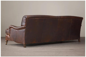 Harrow Edwardian Leather Sofa, Sprung High Back, Feather Fibre Seat - Daia Home
