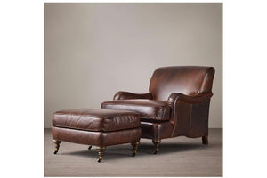 Harrow Edwardian Leather Sofa, Sprung High Back, Feather Fibre Seat - Daia Home