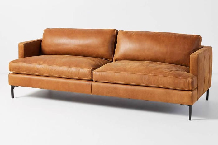 Hudson Deep Seat Mid Century Leather Sofa, Feather and Fibre Cushions