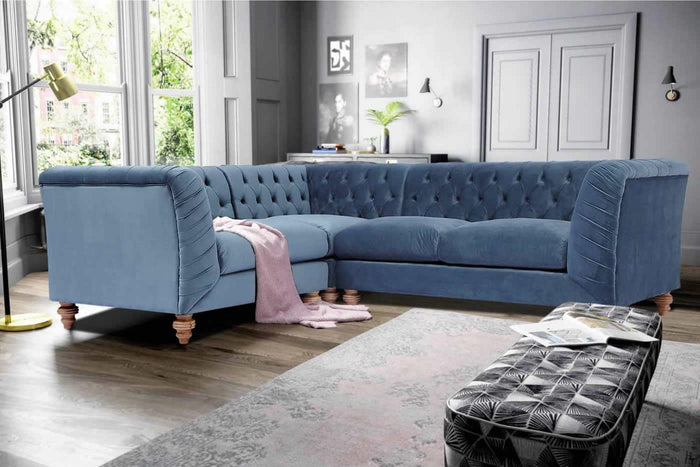 Hugo Contemporary Chesterfield Corner Sofa, Feather Filled Seats