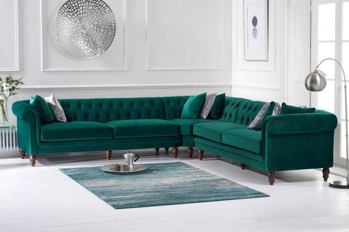 Humphrey Chesterfield Corner Sofa, Sweeping Arms, Feather Seats