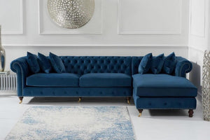 Humphrey Chesterfield Chaise Sofa, Sweeping Arms, Feather Seats - Daia Home