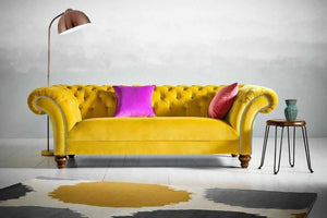 Ivy Chesterfield Sofa, Sweeping Scroll Arms, Fully Sprung Seats - Daia Home