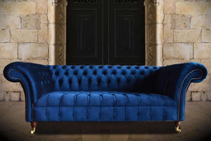 Mayfair Chesterfield Sofa, Sprung Seats, Sweeping Scroll Arms, Castors - Daia Home