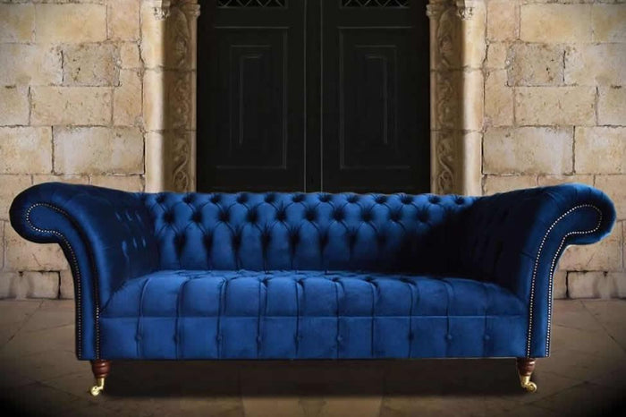 Mayfair Chesterfield Sofa, Sprung Seats, Sweeping Scroll Arms, Castors