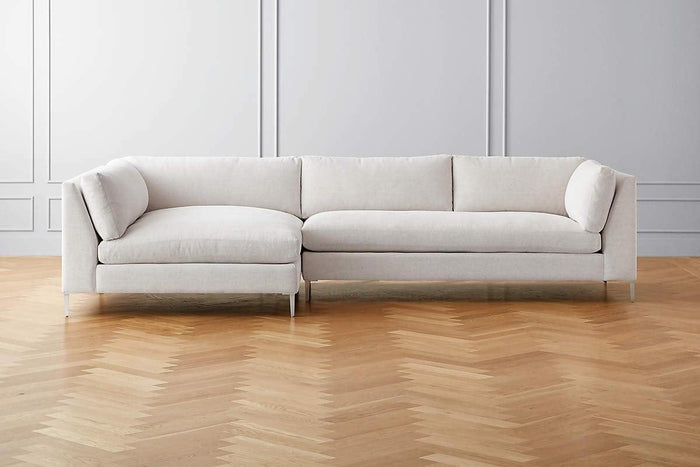 Mila Modern Chaise Sofa, Deep Feather Wrapped Seats And Soft Back