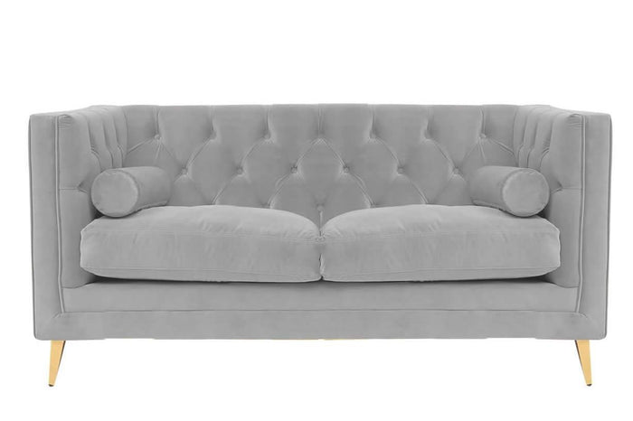 2 Seater Mid Century Sofa in Grey Mirage Velvet