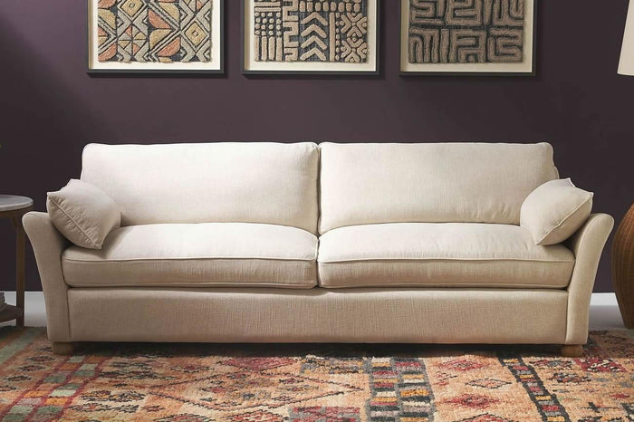 Sofia Classic Italian Design Sofa, Curved Arms, Feather Seats