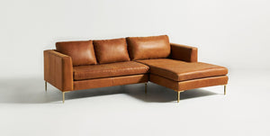 Turin Contemporary Italian Leather Sofa With Chaise, Feather Seats - Daia Home