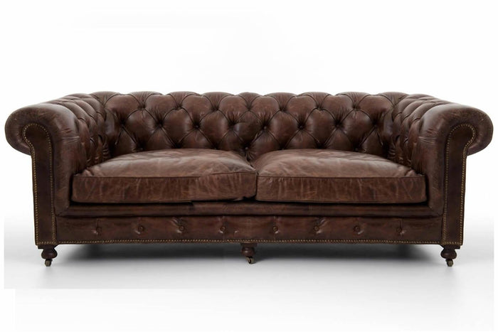 Weybridge Vintage Leather Chesterfield Sofa With Feather Seats