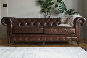 Weybridge Vintage Leather Chesterfield Sofa With Feather Seats - Daia Home